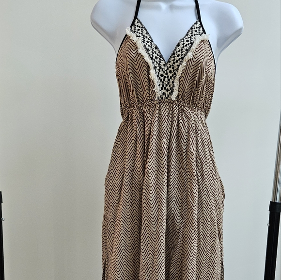 EUC ZhenNymph Foxglove Red Chevron Halter Maxi Dress, Sz S - Picture 2 of 8